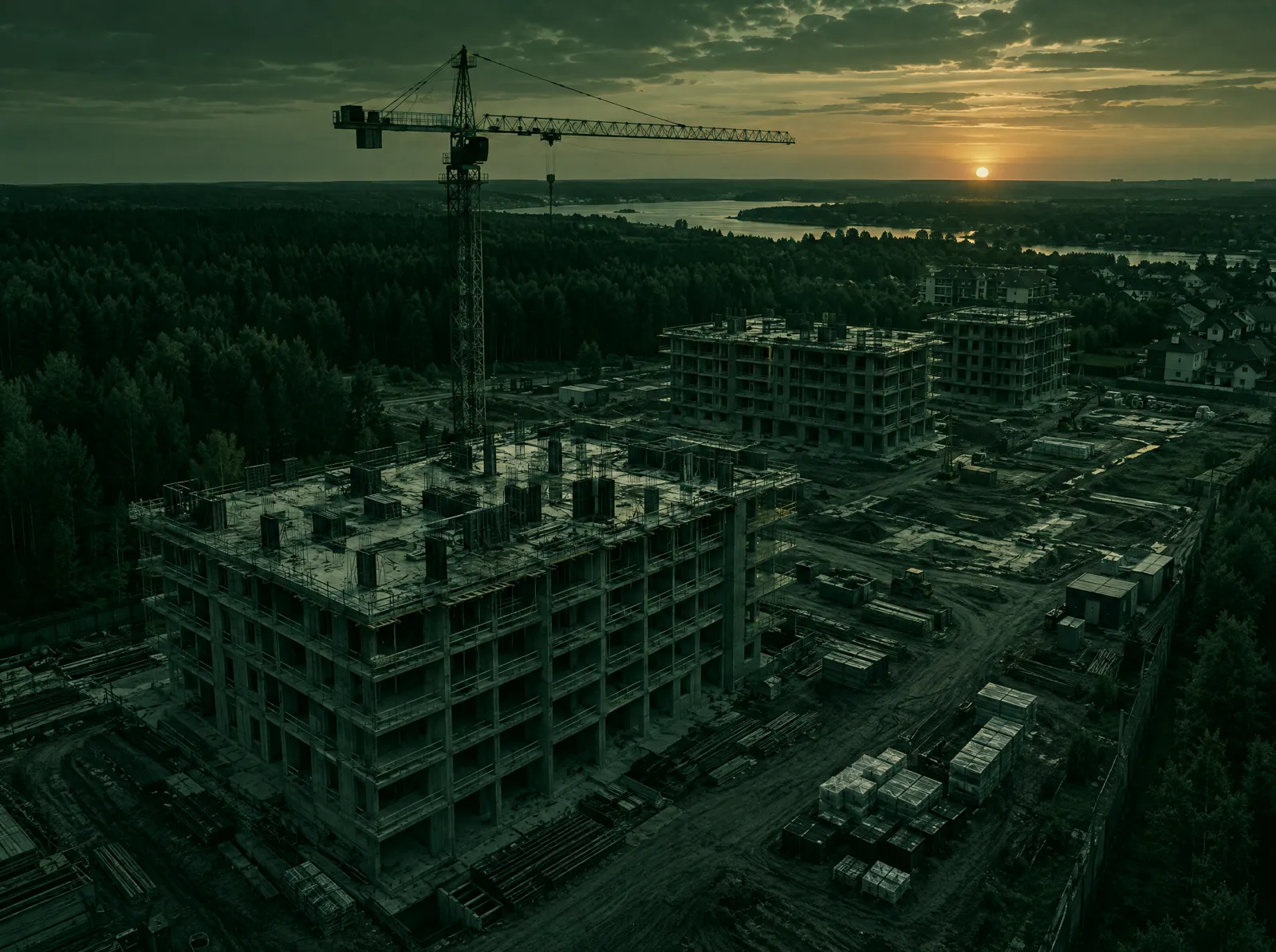 Faena en construcción vista aérea al atardecer